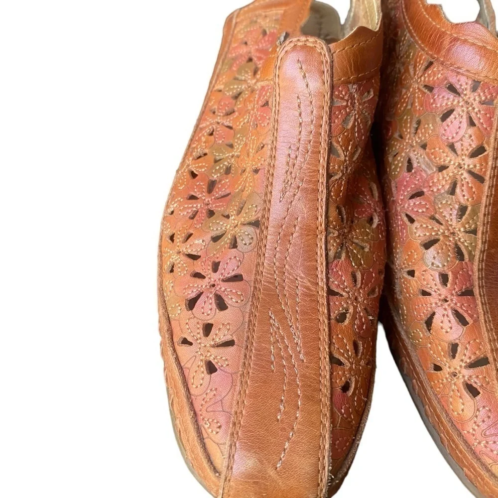 PIKOLINOS Romana Laser Cut Floral Leather Slingbacks I Size: 5.5-6